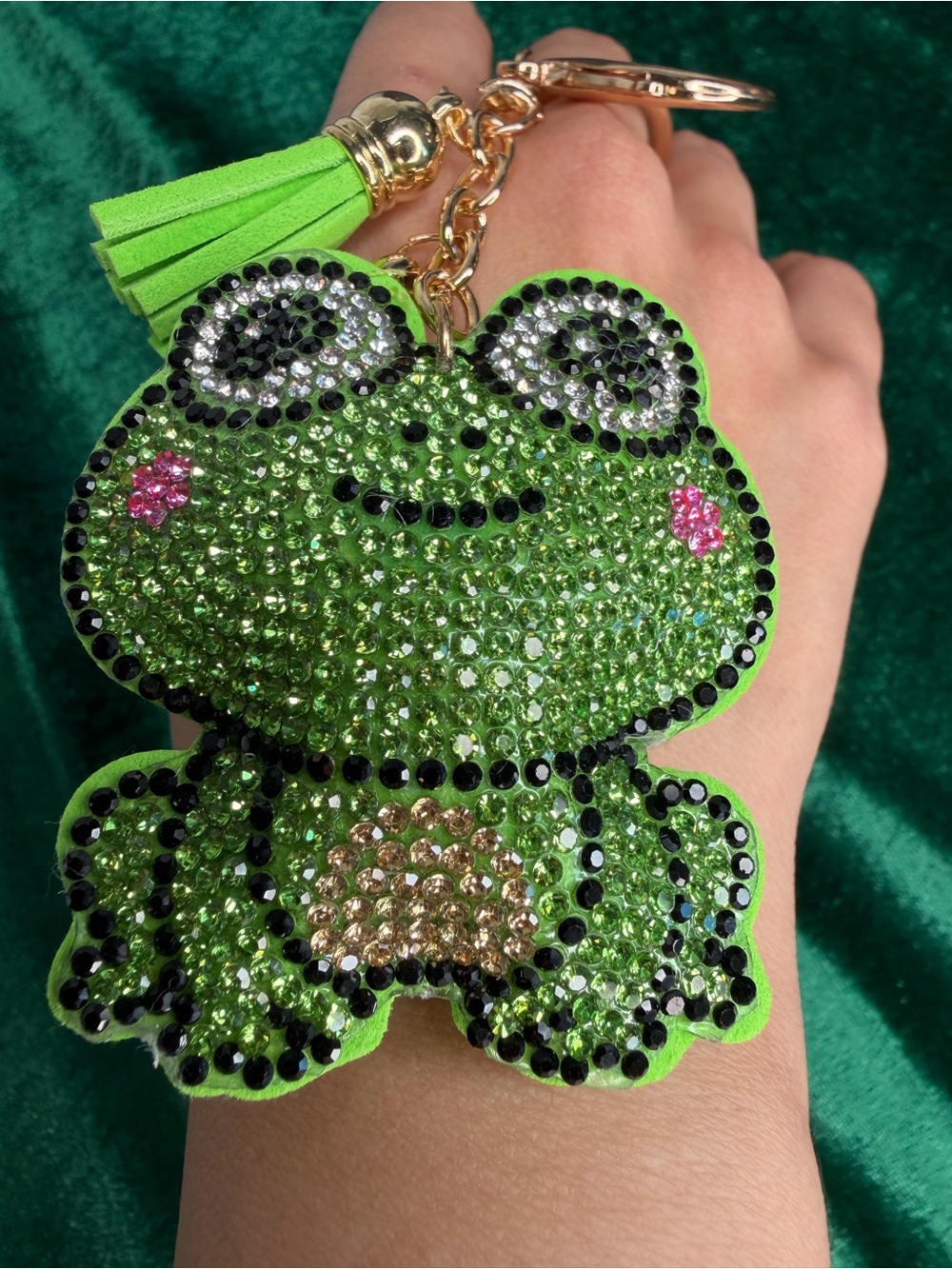 Sparkling Green Frog Keychain with Tassel - Kids Accessories